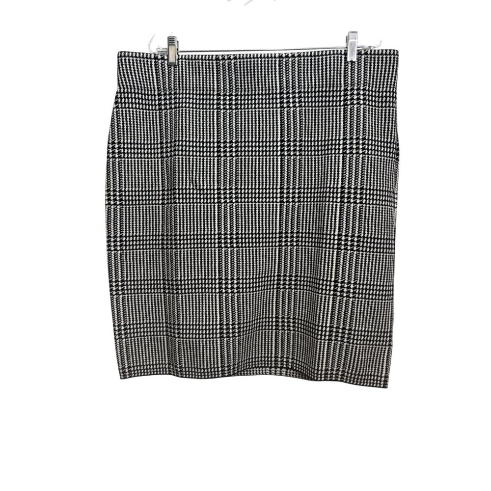 Chaps Womens Houndstooth Plaid Thick Knit Skirt XXL Black White Stretch
